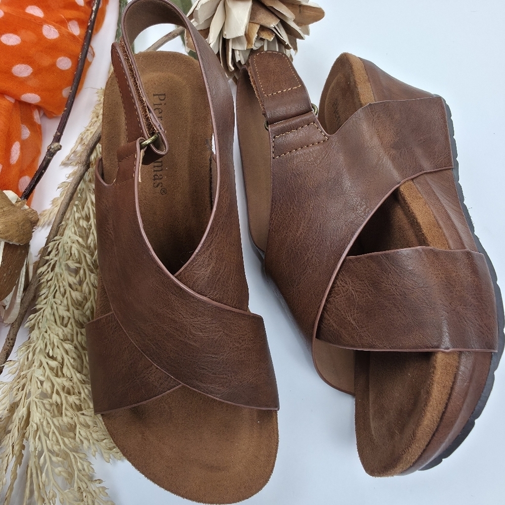 Pierre Dumas Brown Women's Sports Wedge Sandals Sz 6 - Picture 5 of 9